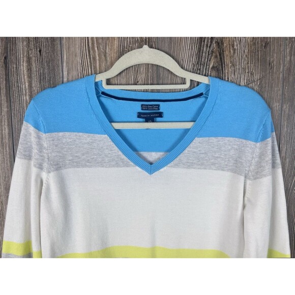 Tommy Hilfiger Sweater Women's L Colorful Stripe Coastal Grandma Casual Chic - Picture 2 of 11